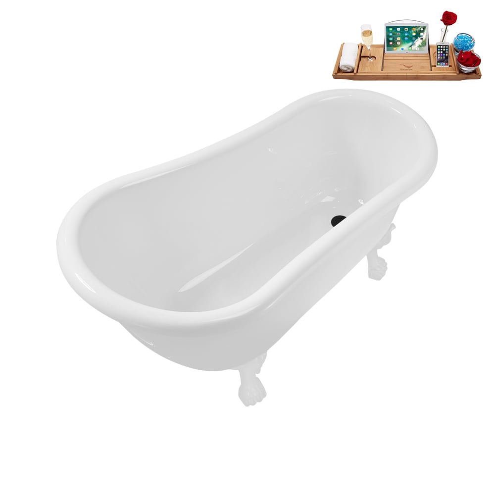 N488WH-IN-BL 53 inch Clawfoot Oval Acrylic Bathtub and Tray in Glossy White with Reversible Drain