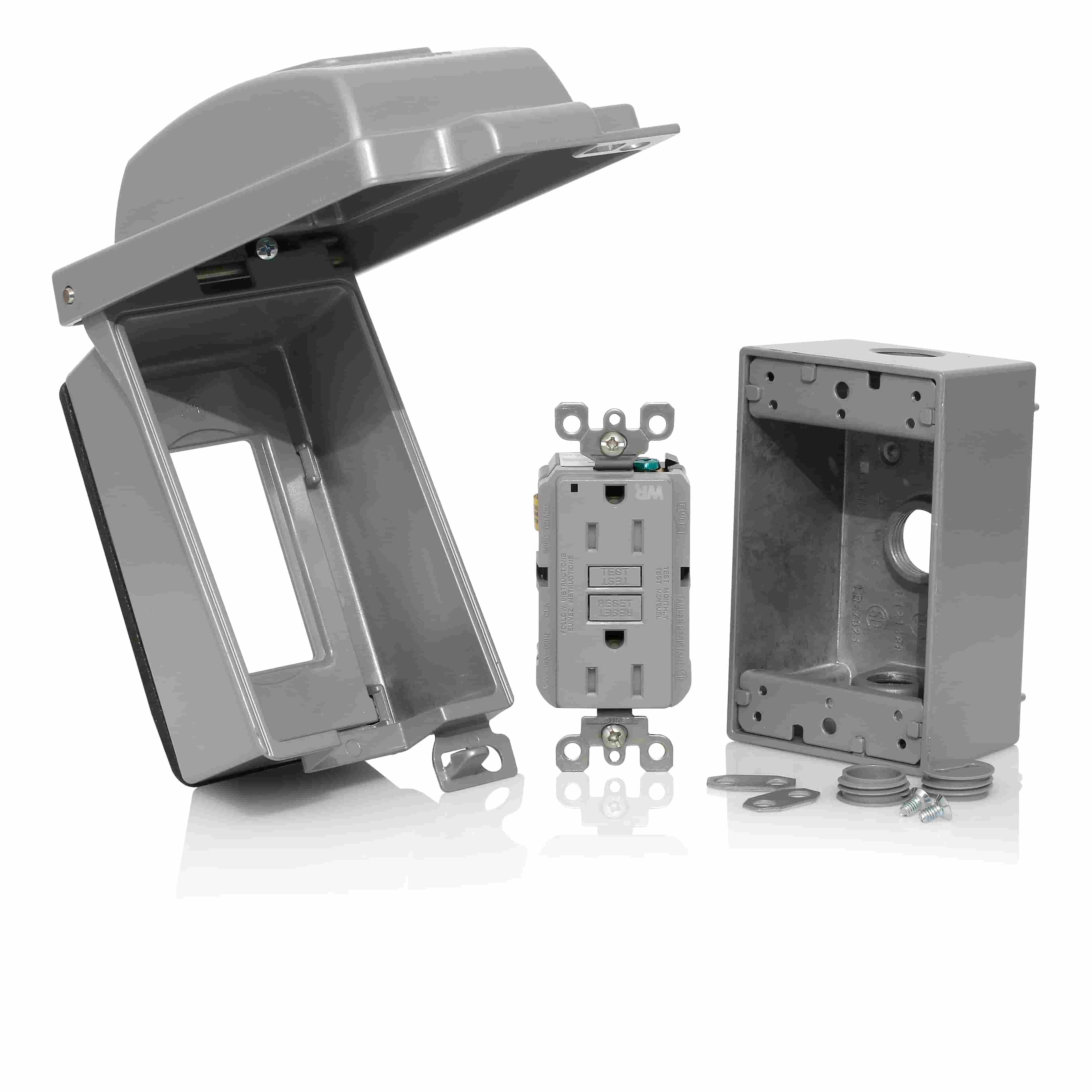 Tamper-Resistant Receptacle GFCI Weatherproof Electrical Box Cover Kit, Grey