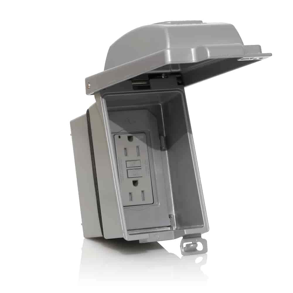 Tamper-Resistant Receptacle GFCI Weatherproof Electrical Box Cover Kit, Grey