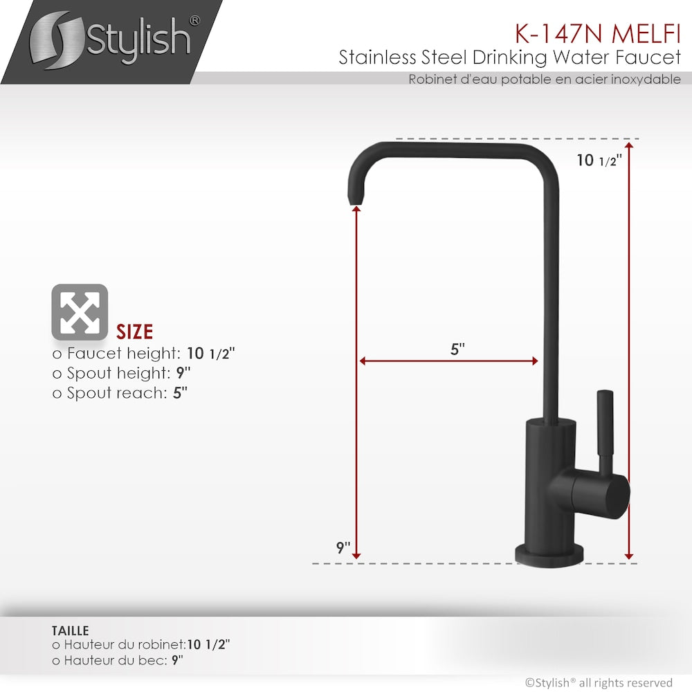 Kitchen Sink Drinking Water Tap Faucet in Stainless Steel Matte Black Finish