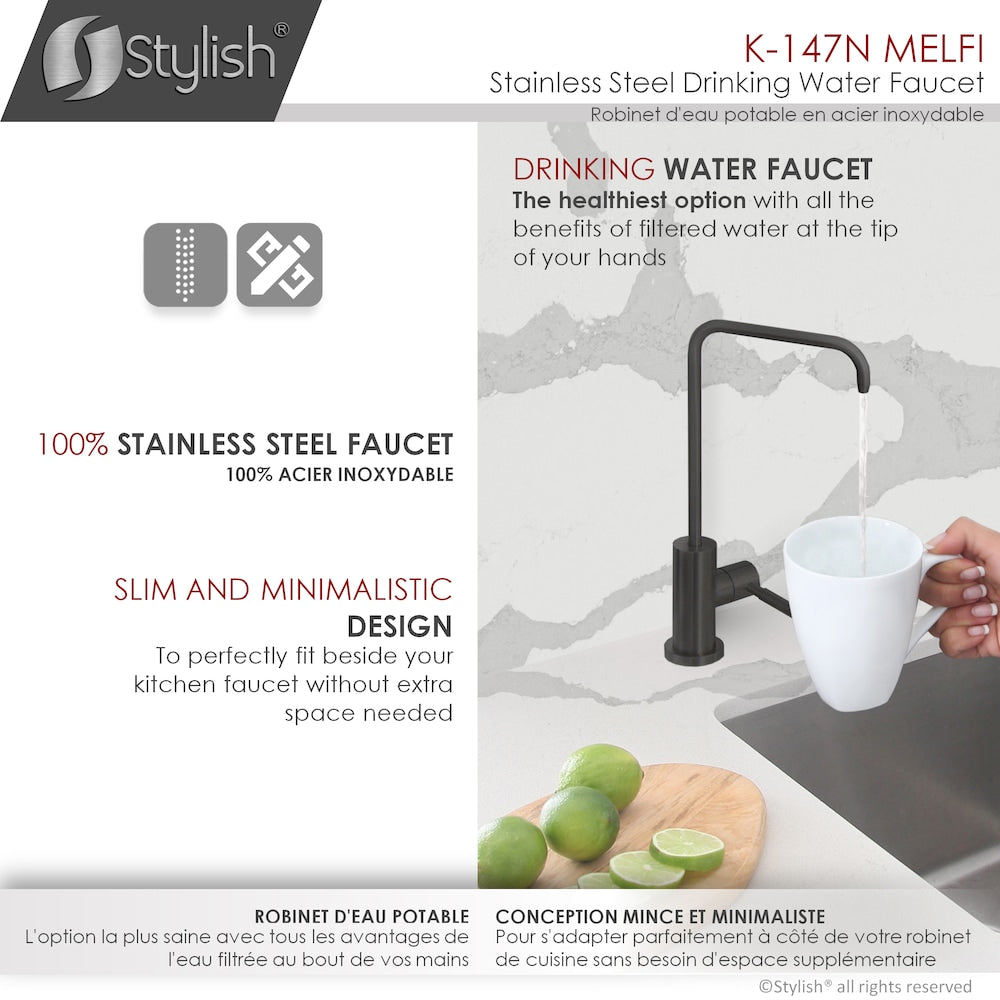 Kitchen Sink Drinking Water Tap Faucet in Stainless Steel Matte Black Finish
