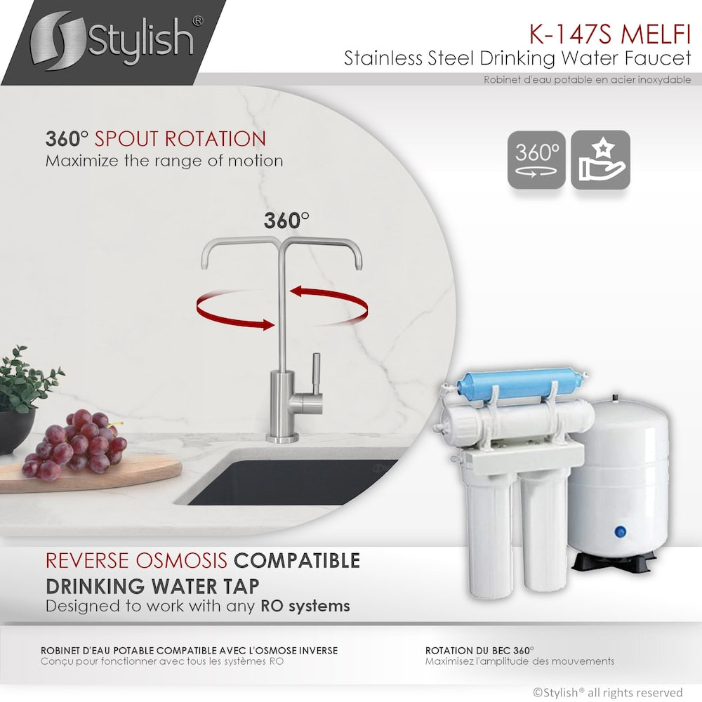 Kitchen Sink Drinking Water Tap Faucet in Stainless Steel Brushed Finish