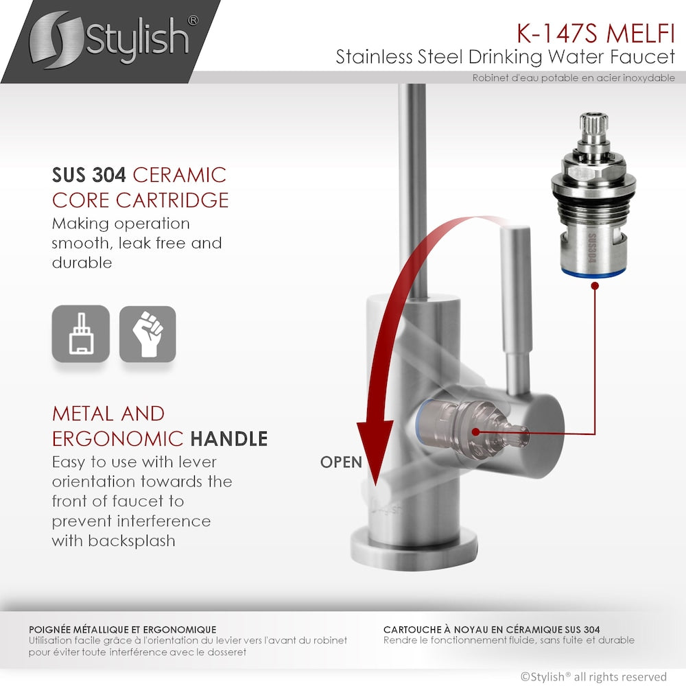 Kitchen Sink Drinking Water Tap Faucet in Stainless Steel Brushed Finish