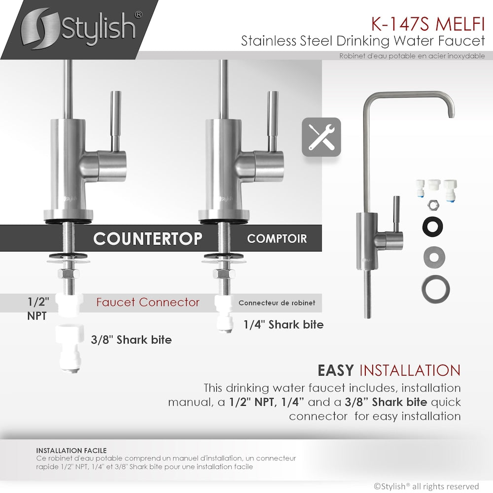 Kitchen Sink Drinking Water Tap Faucet in Stainless Steel Brushed Finish