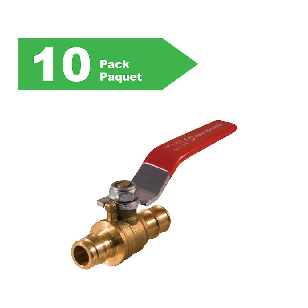 1/2-inch F1960 PEX Forged Brass Lever Handle Ball Valve Lead Free (Pack of 10)