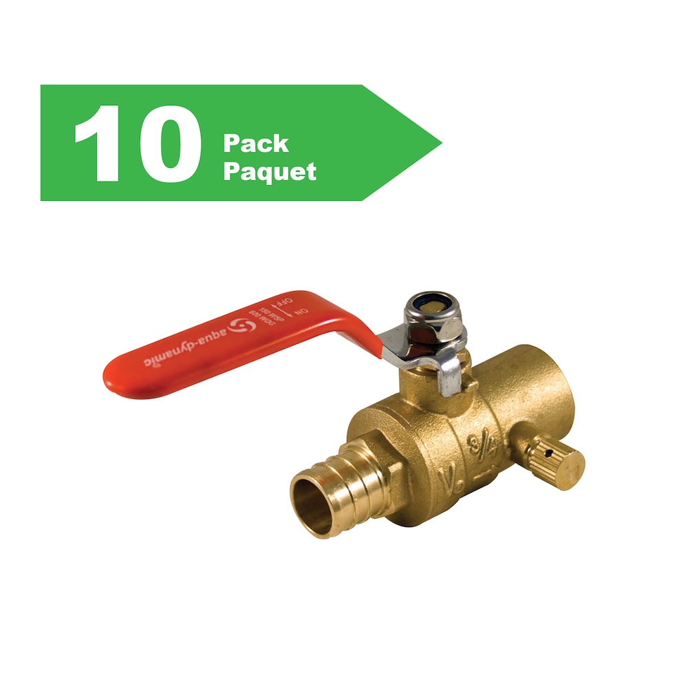 1/2-inch Solder x PEX Forged Brass Ball Valve with Drain Lead Free (Pack of 10)