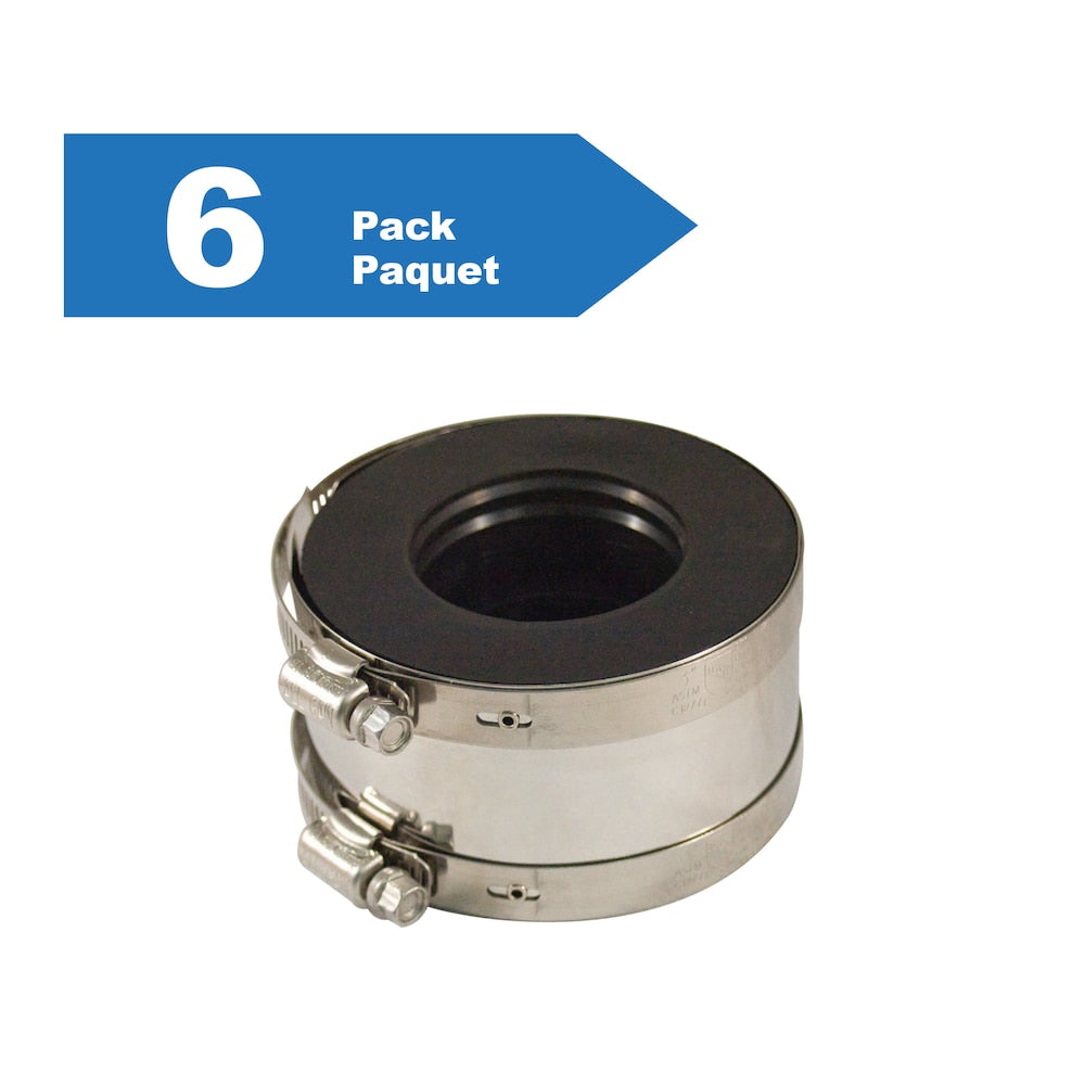 4-inch Cast Iron or Plastic to 3-inch Copper DWV Transition Coupling (Pack of 6)