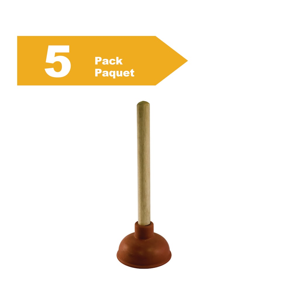 4-inch Plunger for Basin 9-inch Wood Handle Red (Pack of 5)