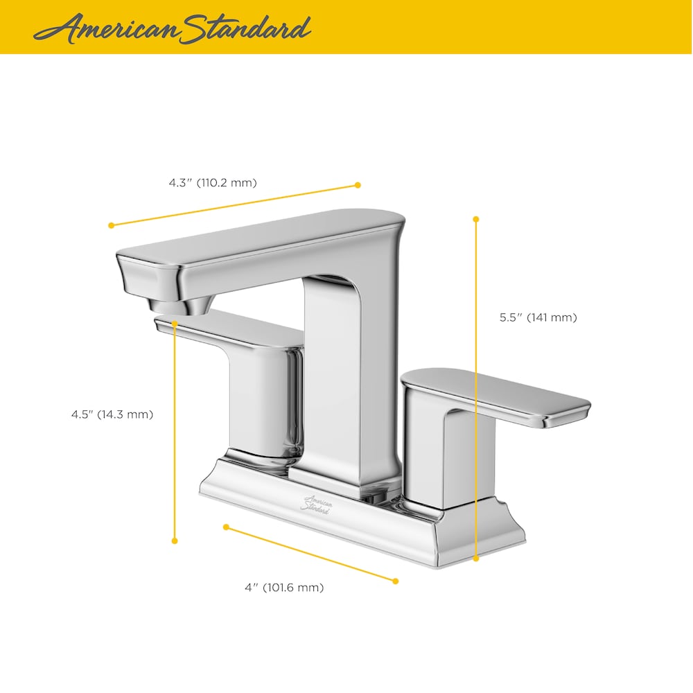 Robinet de salle de bain Forsey Centerset (4 pouces) à 2 poignées et à arc moyen en chrome poli (robinet et drain inclus)