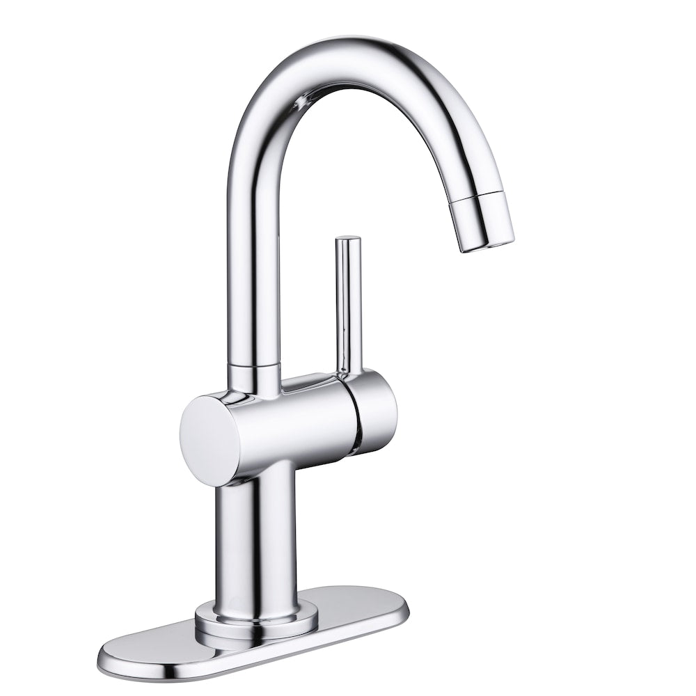 Robinet de salle de bain à arc élevé à poignée unique Dorind de 4 pouces avec ensemble de vidange escamotable en chrome