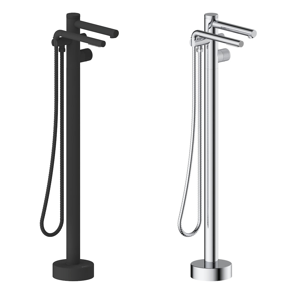 Robinet de baignoire autoportant Claudia avec douchette à main en finition noir mat