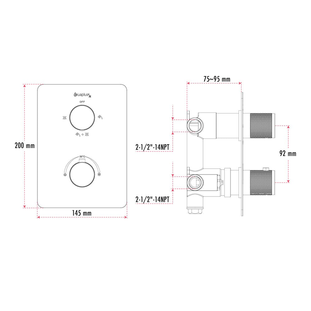 Thermostatic Valve with 3-Way Diverter (2 Ways + Combo) - Chrome Finish