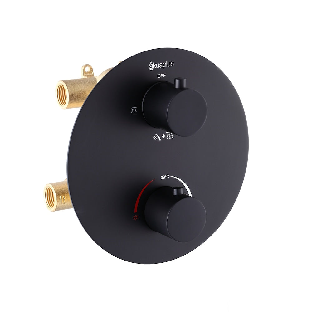 Round Thermostatic Valve with 3-Way Diverter (2 Ways + Combo) - Matte Black Finish