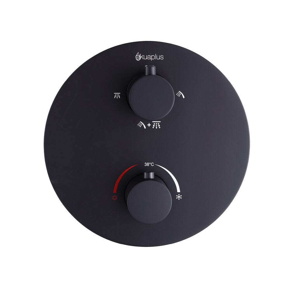 Round Thermostatic Valve with 3-Way Diverter (2 Ways + Combo) - Matte Black Finish