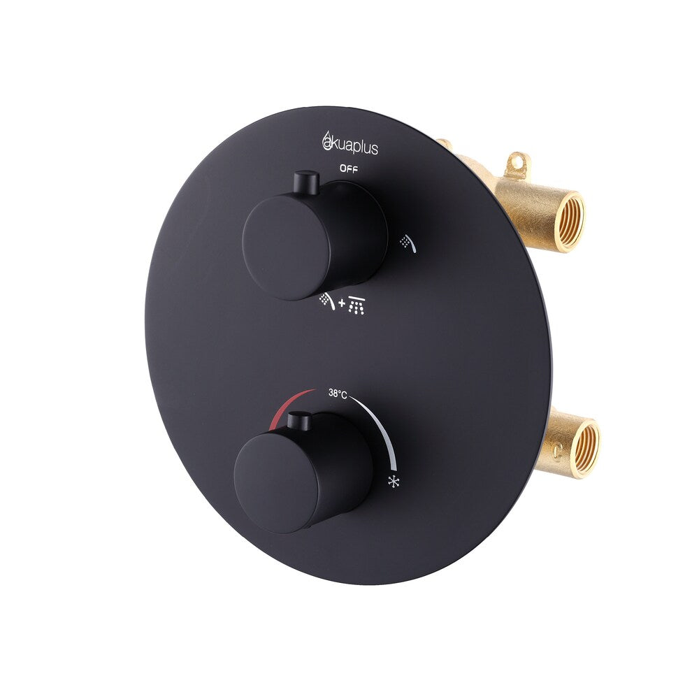 Round Thermostatic Valve with 3-Way Diverter (2 Ways + Combo) - Matte Black Finish
