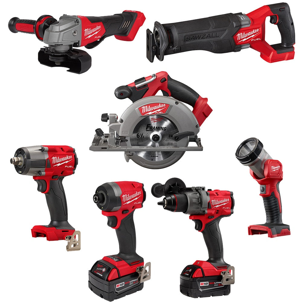 M18 FUEL 18V Lithium-Ion Brushless Cordless Combo Kit (7-Tool) w/ (2) 5.0 Ah Batteries, 2 Tool Bags