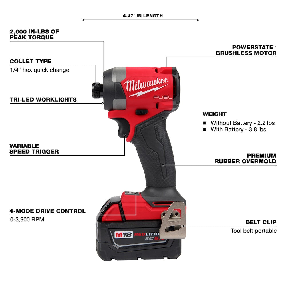M18 FUEL 18V Lithium-Ion Brushless Cordless Combo Kit (7-Tool) w/ (2) 5.0 Ah Batteries, 2 Tool Bags