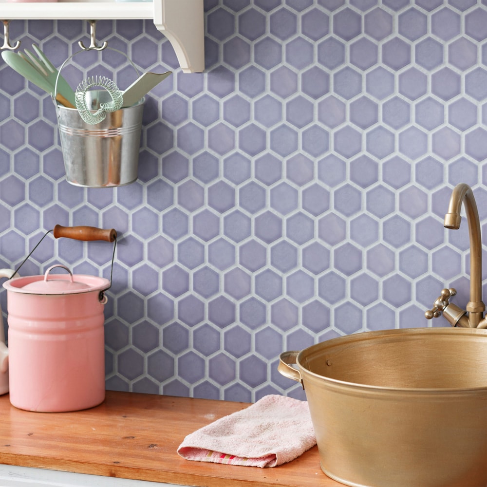 Hudson Due 2" Hex Lavendar 10-7/8-inch x 12-5/8-inch Porcelain Mosaic Tile (9.7 sq. ft./Case)