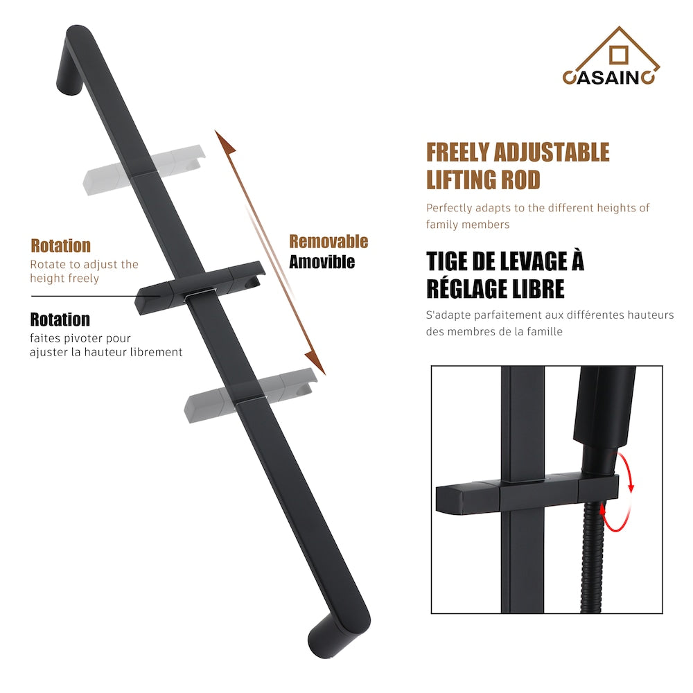 Bathtub Faucet Set with Hand-Held Shower and Adjustable Slide Bar in Matte Black