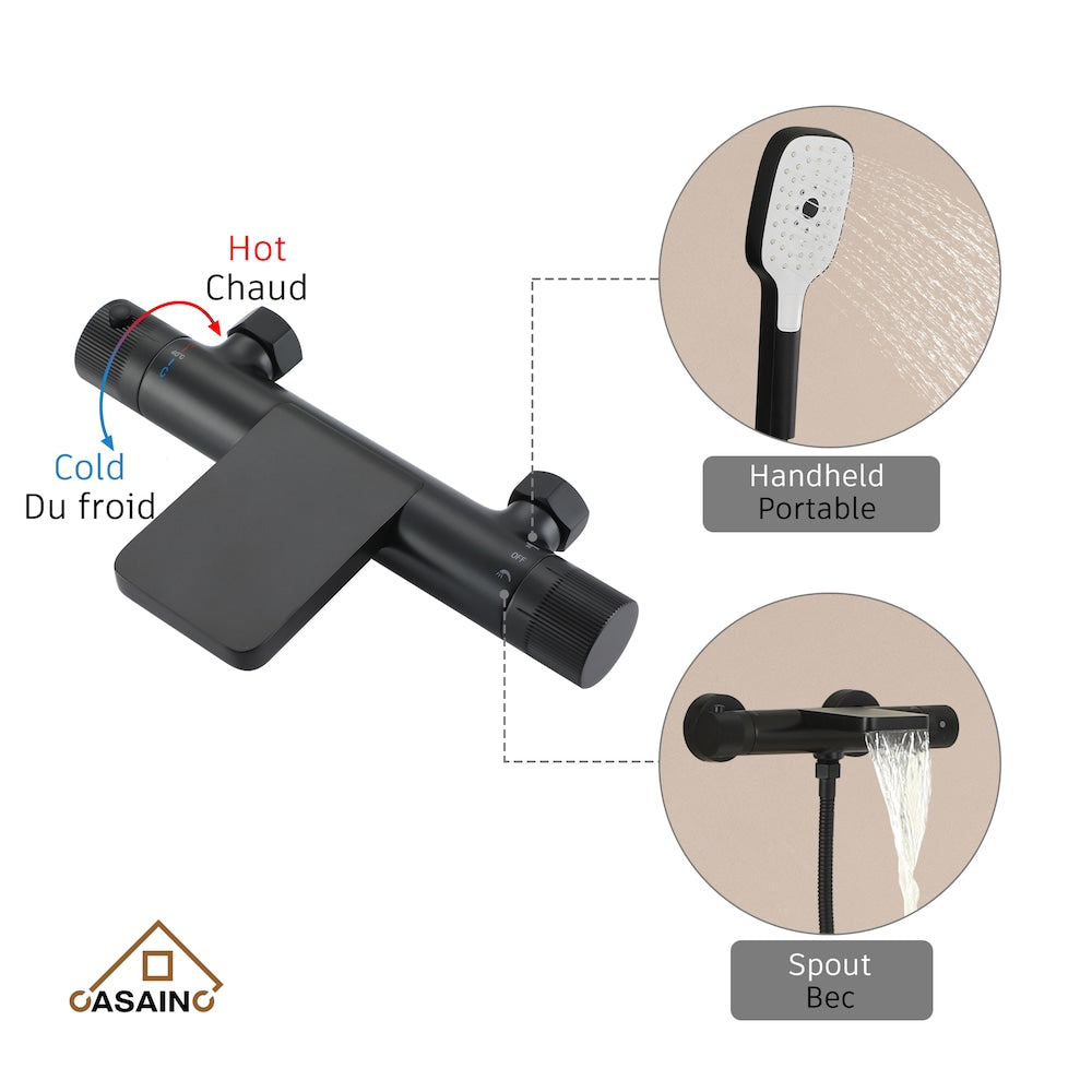 Bathtub Faucet Set with Hand-Held Shower and Adjustable Slide Bar in Matte Black