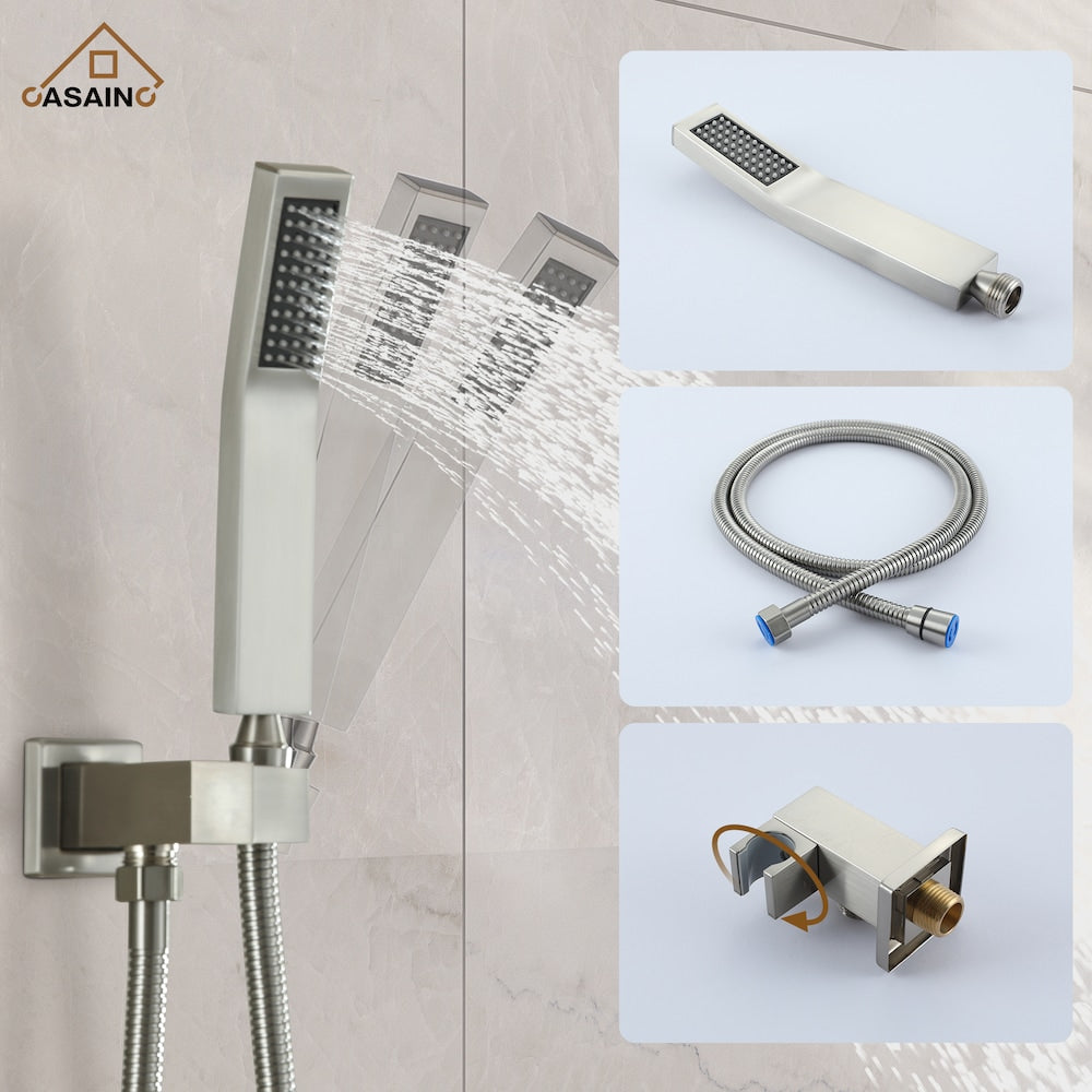 12 in. Wall Mounted Shower System with Bathtub Faucet in Brushed Nickel