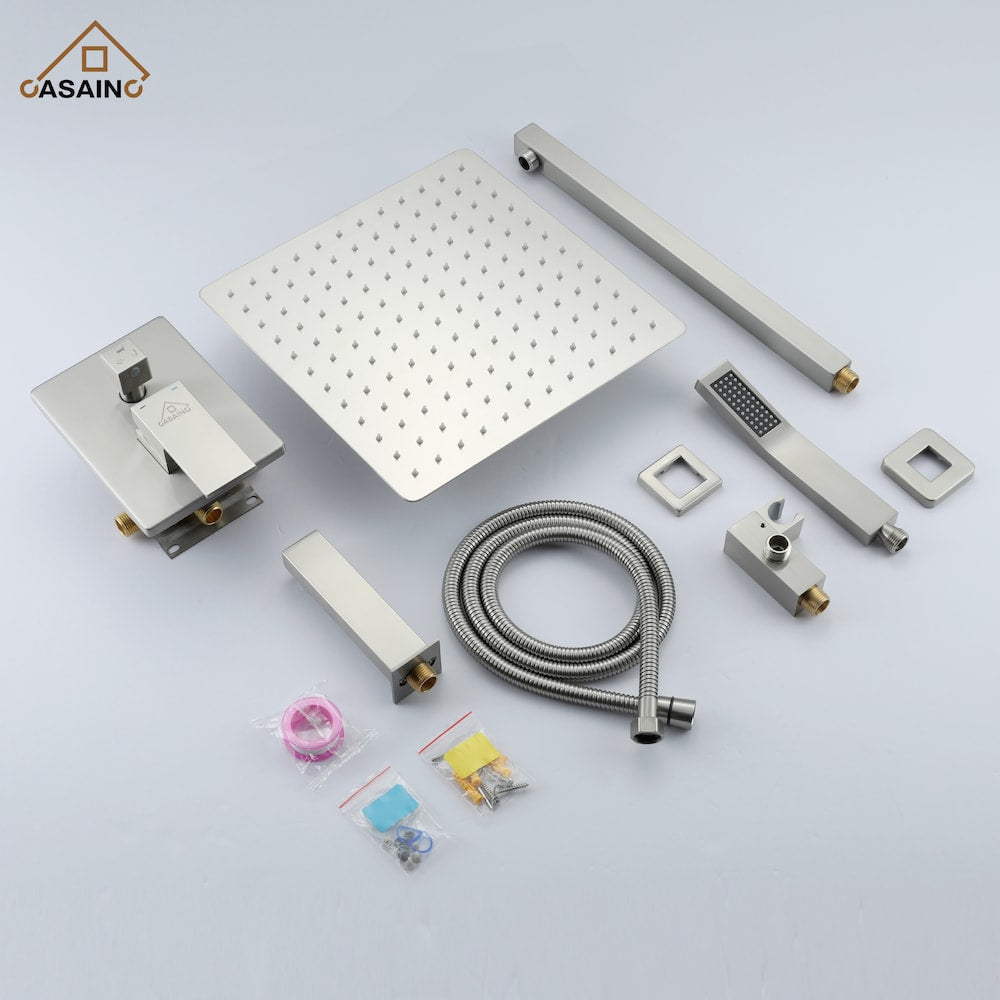 12 in. Wall Mounted Shower System with Bathtub Faucet in Brushed Nickel