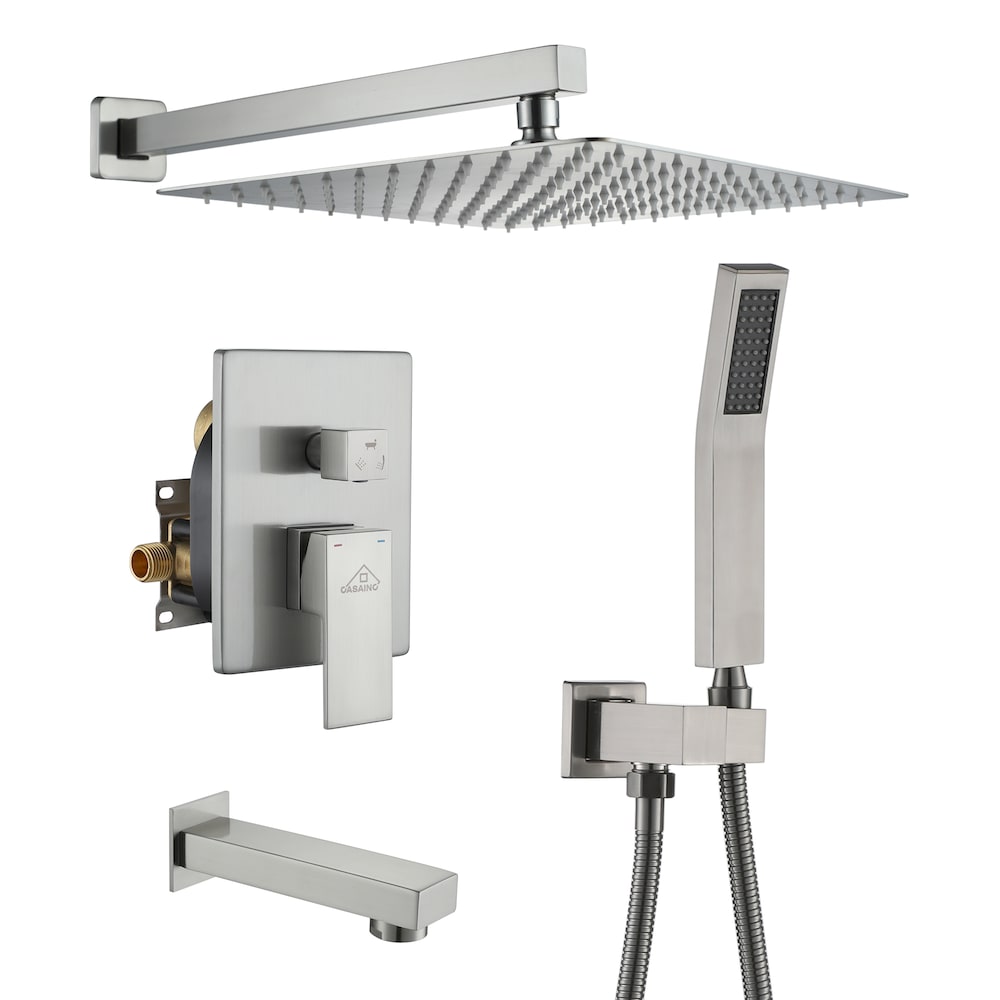 12 in. Wall Mounted Shower System with Bathtub Faucet in Brushed Nickel