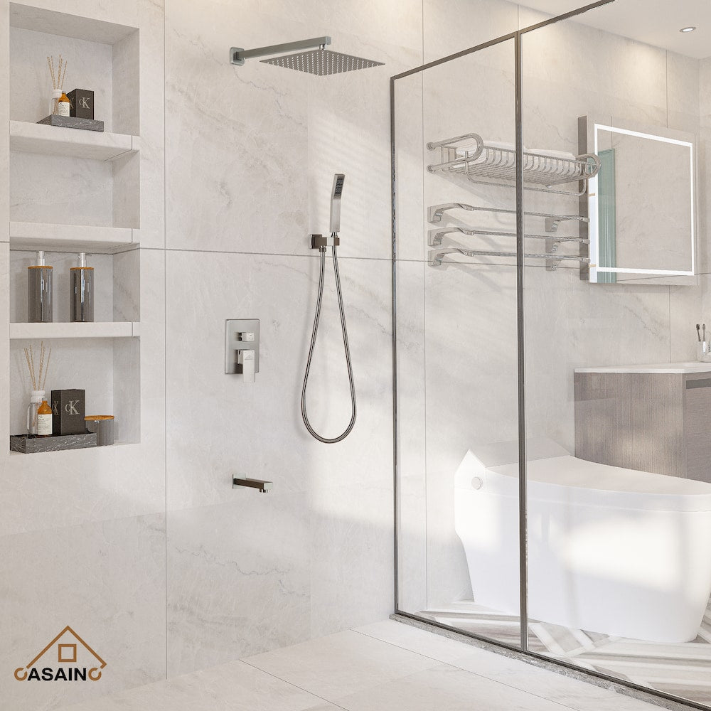 12 in. Wall Mounted Shower System with Bathtub Faucet in Brushed Nickel