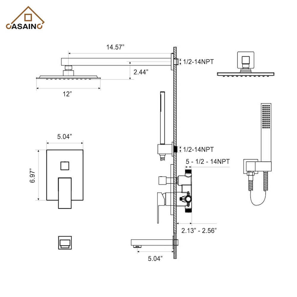 12 in. Wall Mounted Shower System with Bathtub Faucet in Brushed Nickel