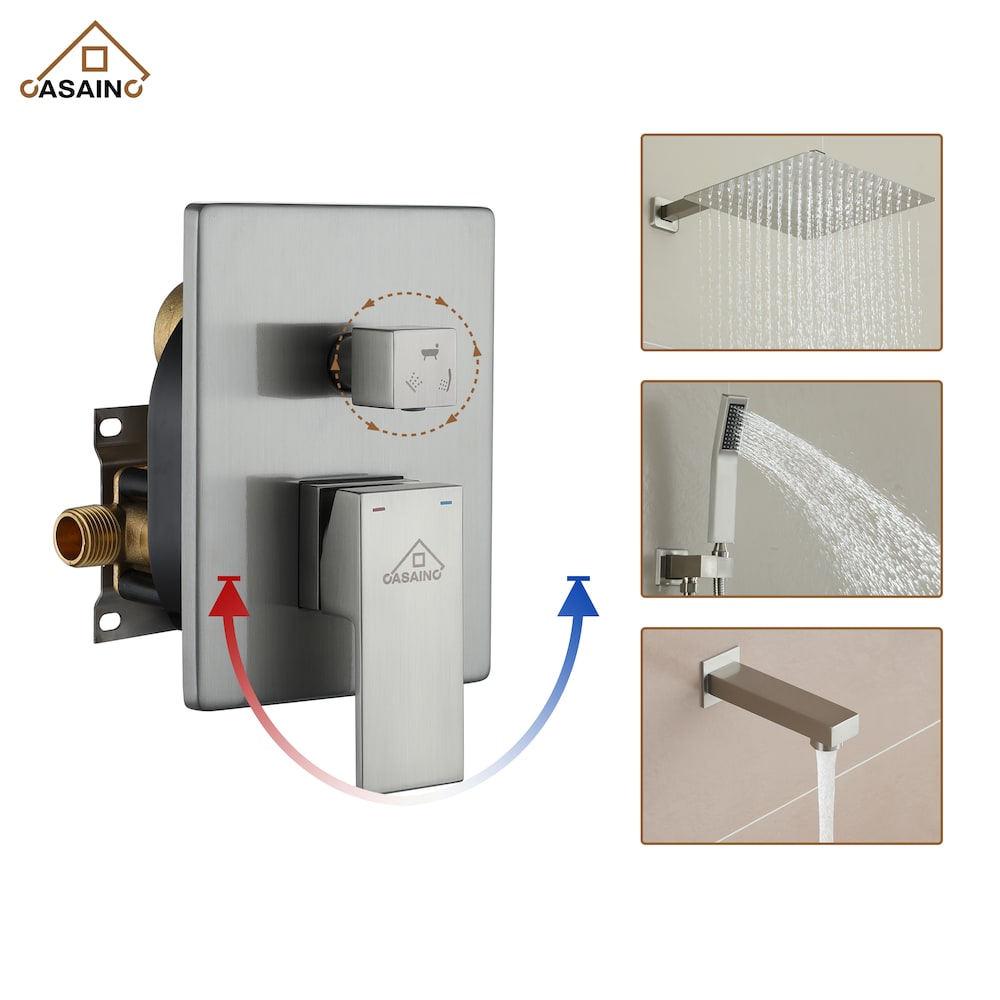 12 in. Wall Mounted Shower System with Bathtub Faucet in Brushed Nickel