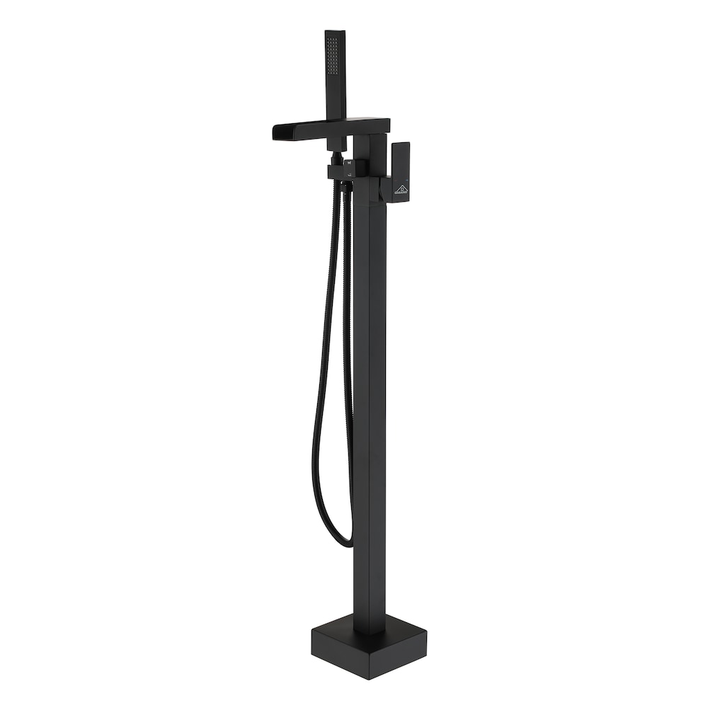 Single Handle Freestanding Waterfall Bathtub Faucet with Hand Held Shower in Matte Black