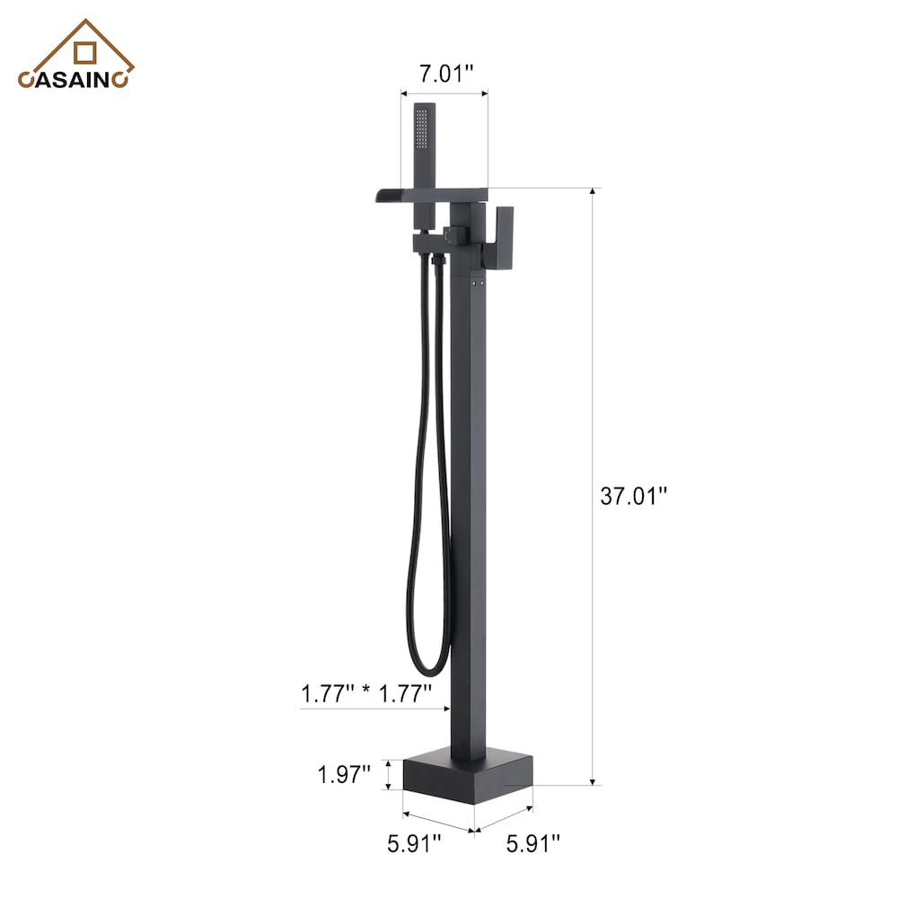 Single Handle Freestanding Waterfall Bathtub Faucet with Hand Held Shower in Matte Black