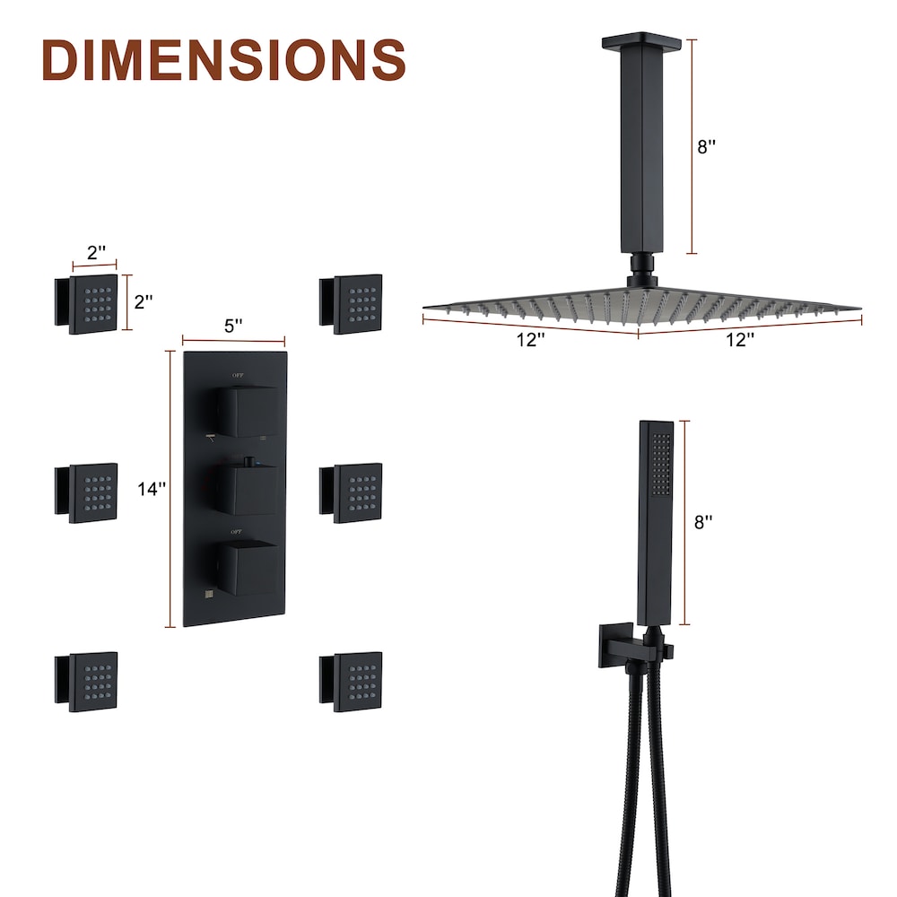 Black 3 Function Thermostatic shower Faucet