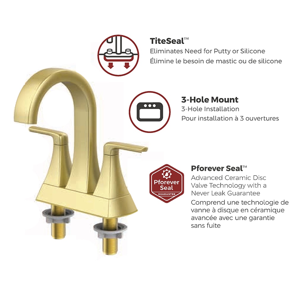 Bruxie 2-Handle 4-inch Centerset Brushed Gold Bathroom Sink Faucet/Tap