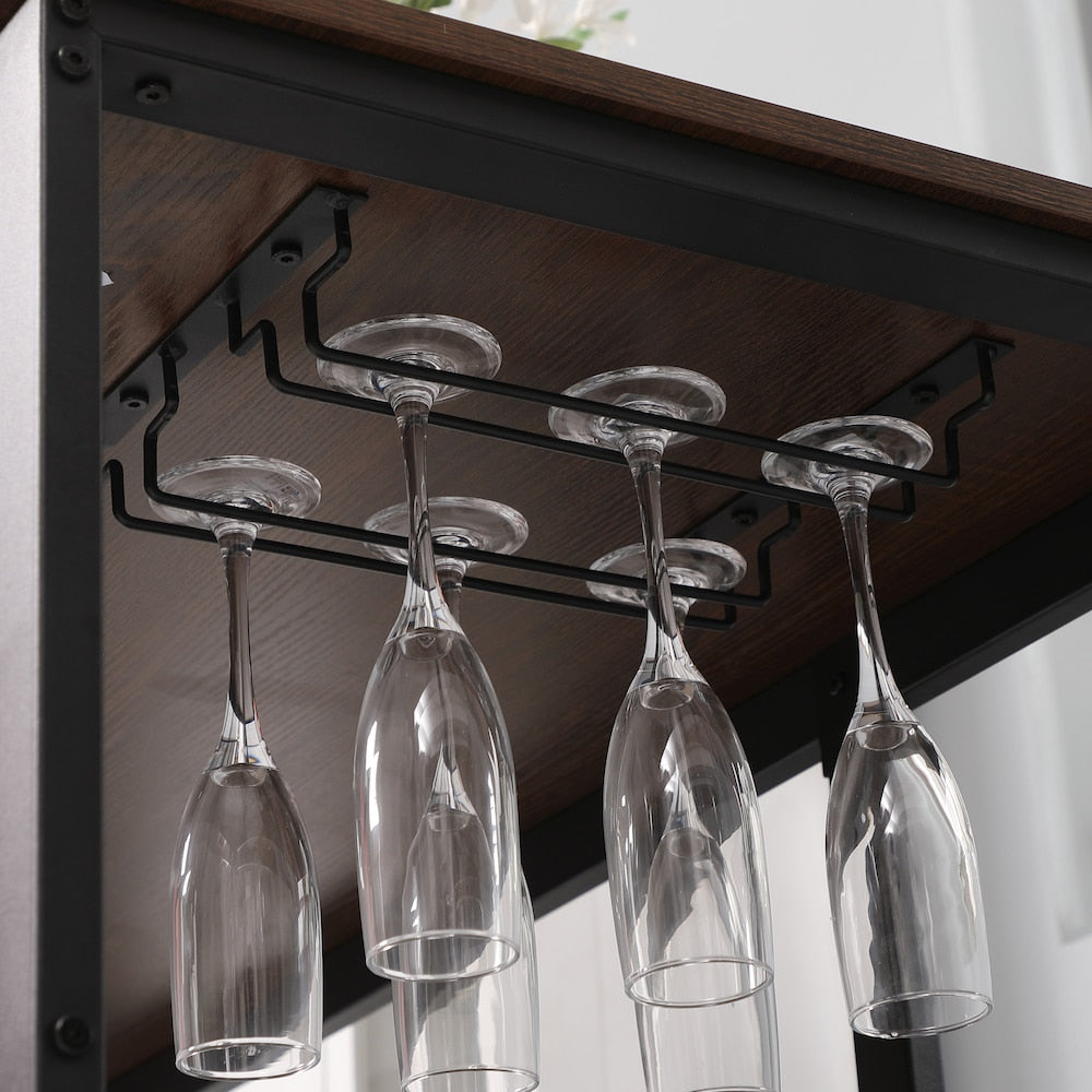 Rectangular Dining Table Set with Two Benches, 5-Bottle Wine Rack, for 4 People