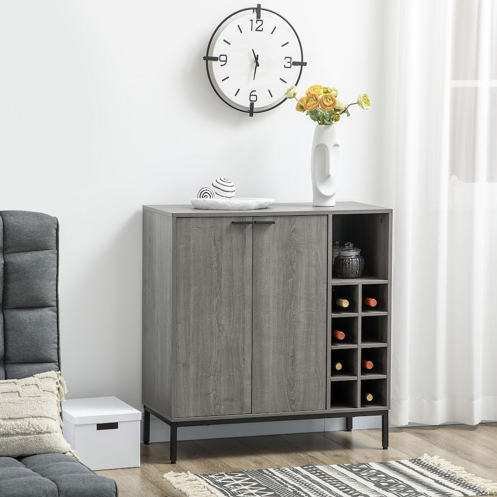 Kitchen Sideboard w/ Glasses Rack, Grid Wine Rack, & Adjustable Shelves