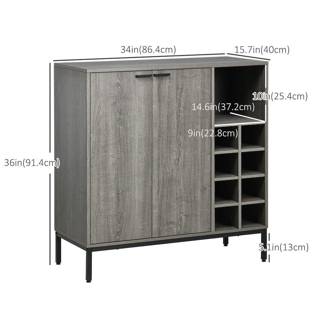 Kitchen Sideboard w/ Glasses Rack, Grid Wine Rack, & Adjustable Shelves