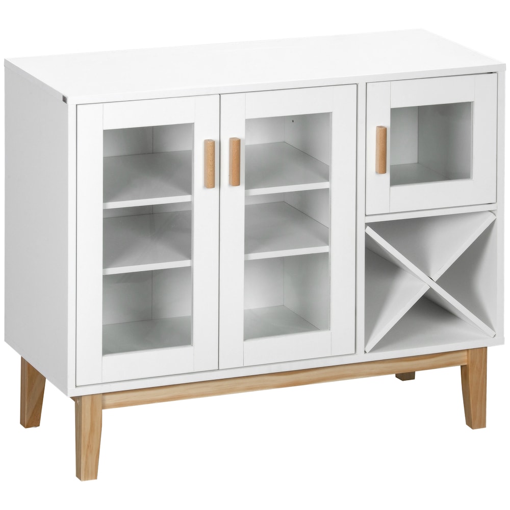 Glass Door Kitchen Sideboard, Buffet Cabinet with Wine Rack White