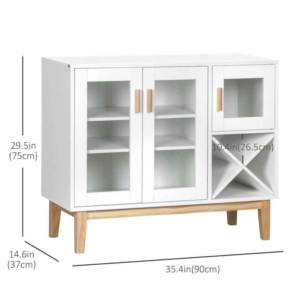 Glass Door Kitchen Sideboard, Buffet Cabinet with Wine Rack White
