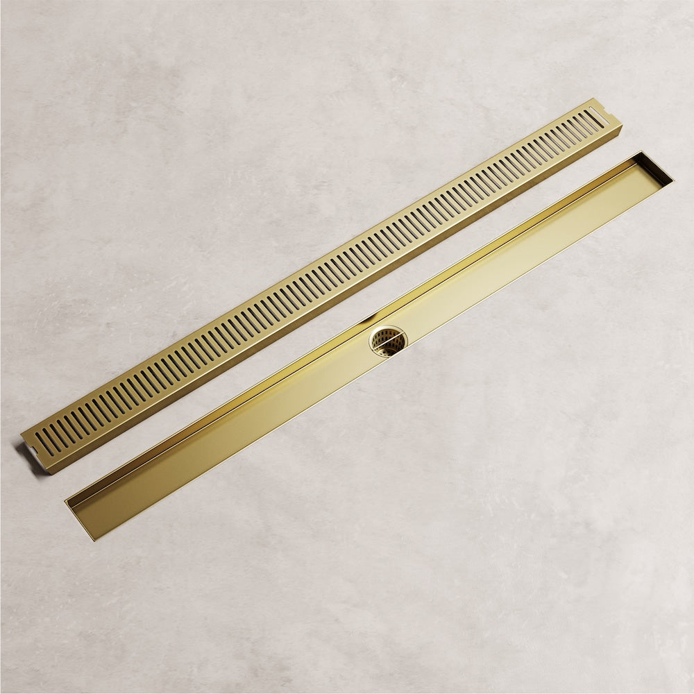 Drain de douche linéaire Elan 3" L x 36" L à motif rectangulaire en or brossé mat