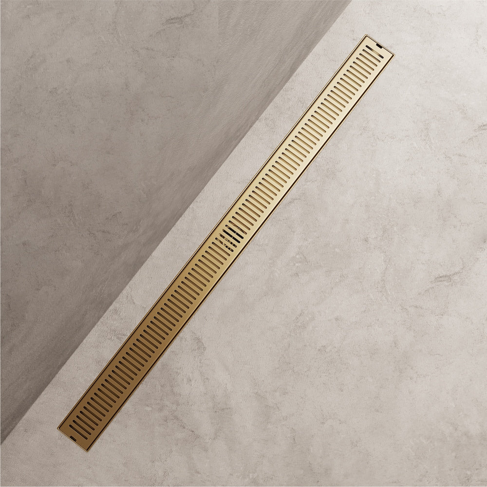 Drain de douche linéaire Elan 3" L x 36" L à motif rectangulaire en or brossé mat