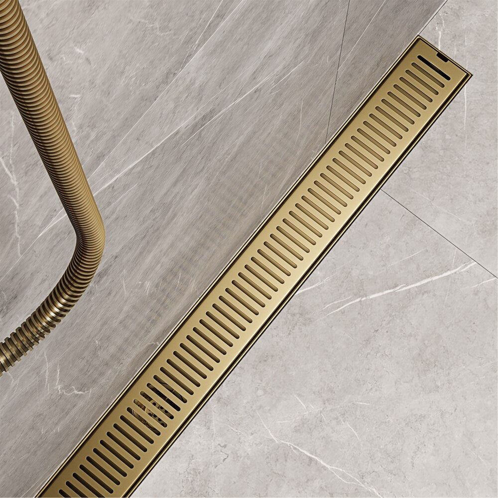 Drain de douche linéaire Elan 3" L x 36" L à motif rectangulaire en or brossé mat