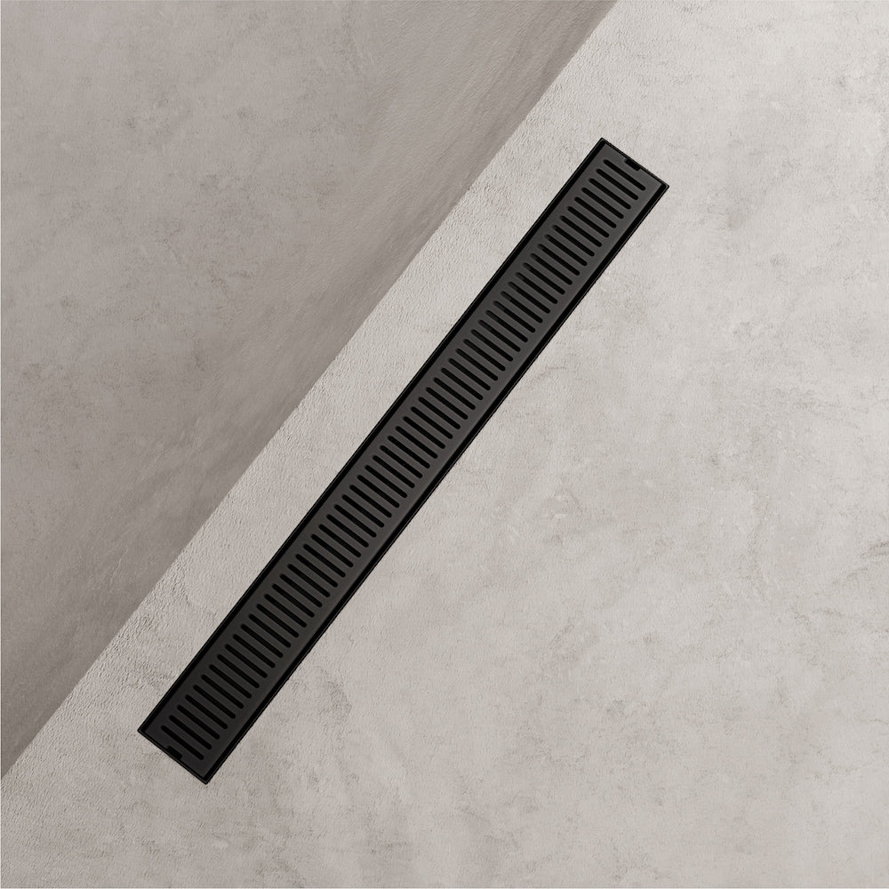 Drain de douche linéaire Elan 3" L x 24" L à motif rectangulaire en noir mat