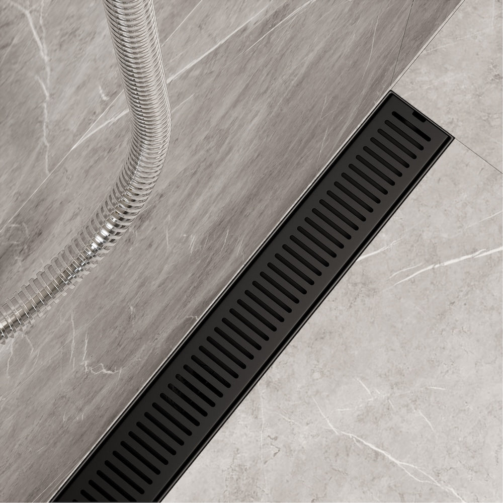 Drain de douche linéaire Elan 3" L x 24" L à motif rectangulaire en noir mat