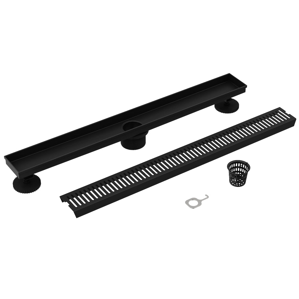 Drain de douche linéaire Elan 3" L x 24" L à motif rectangulaire en noir mat