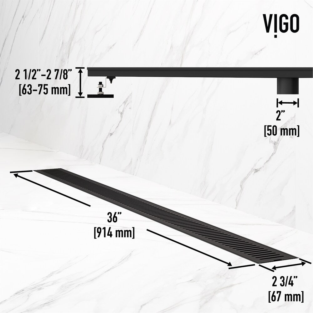 Drain de douche linéaire Elan 3" L x 36" L à motif rectangulaire en noir mat