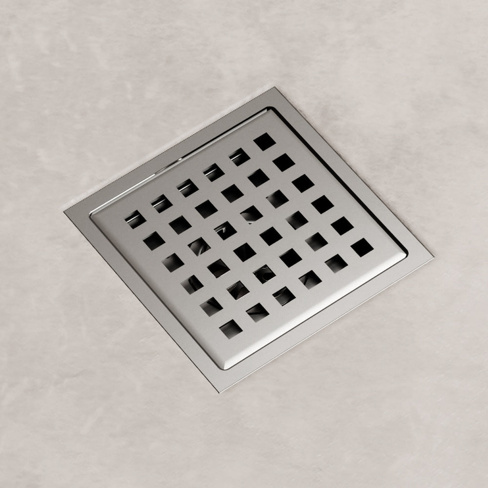 Drain de douche carré Elan de 6 po en nickel brossé