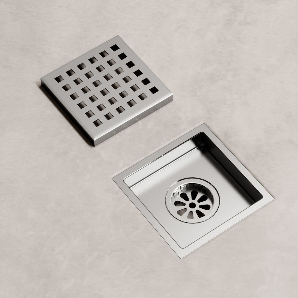 Drain de douche carré Elan de 6 po en nickel brossé