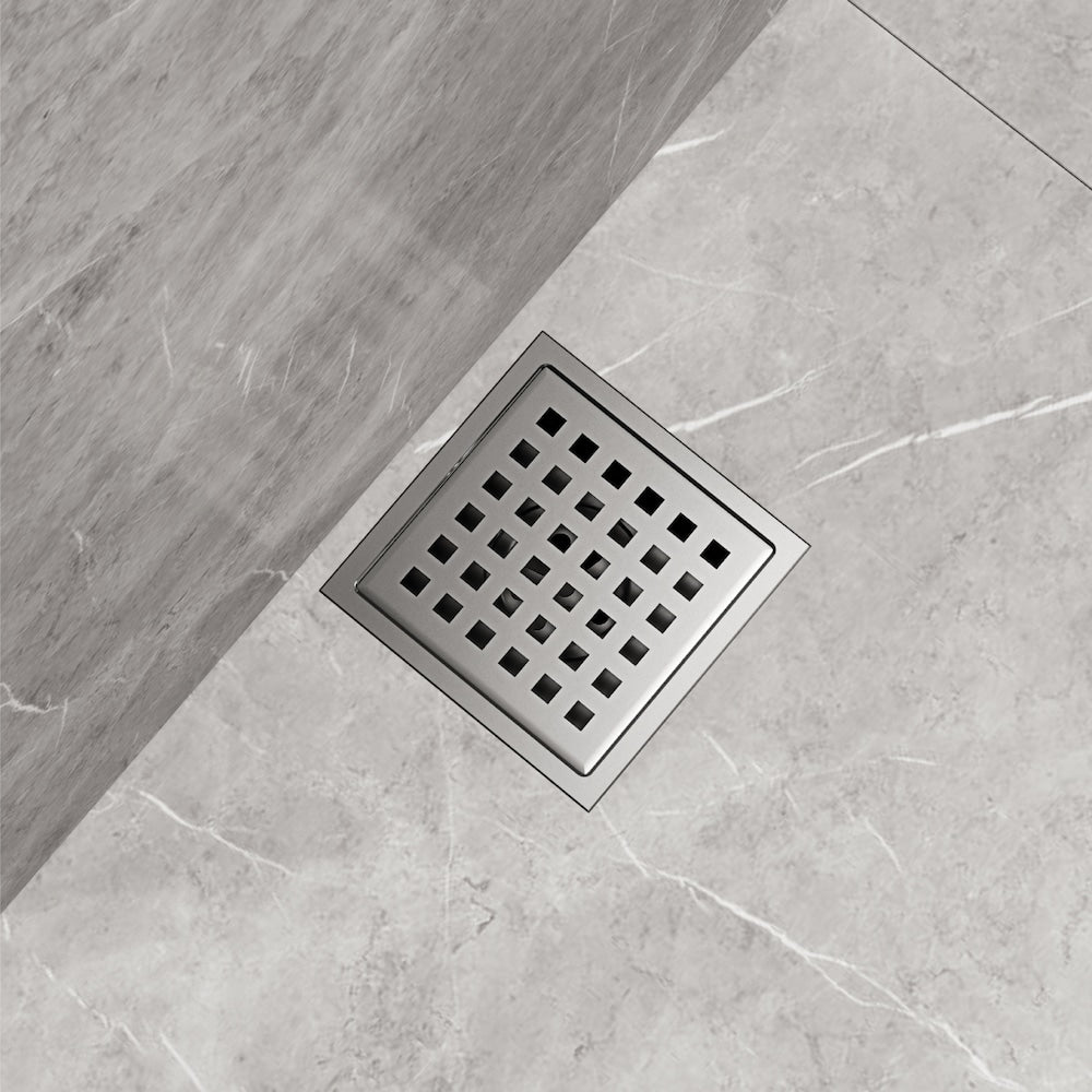 Drain de douche carré Elan de 6 po en nickel brossé