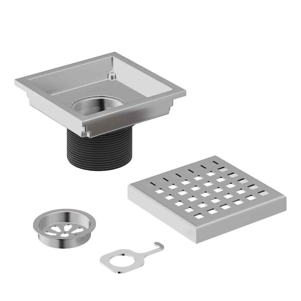 Drain de douche carré Elan de 6 po en nickel brossé